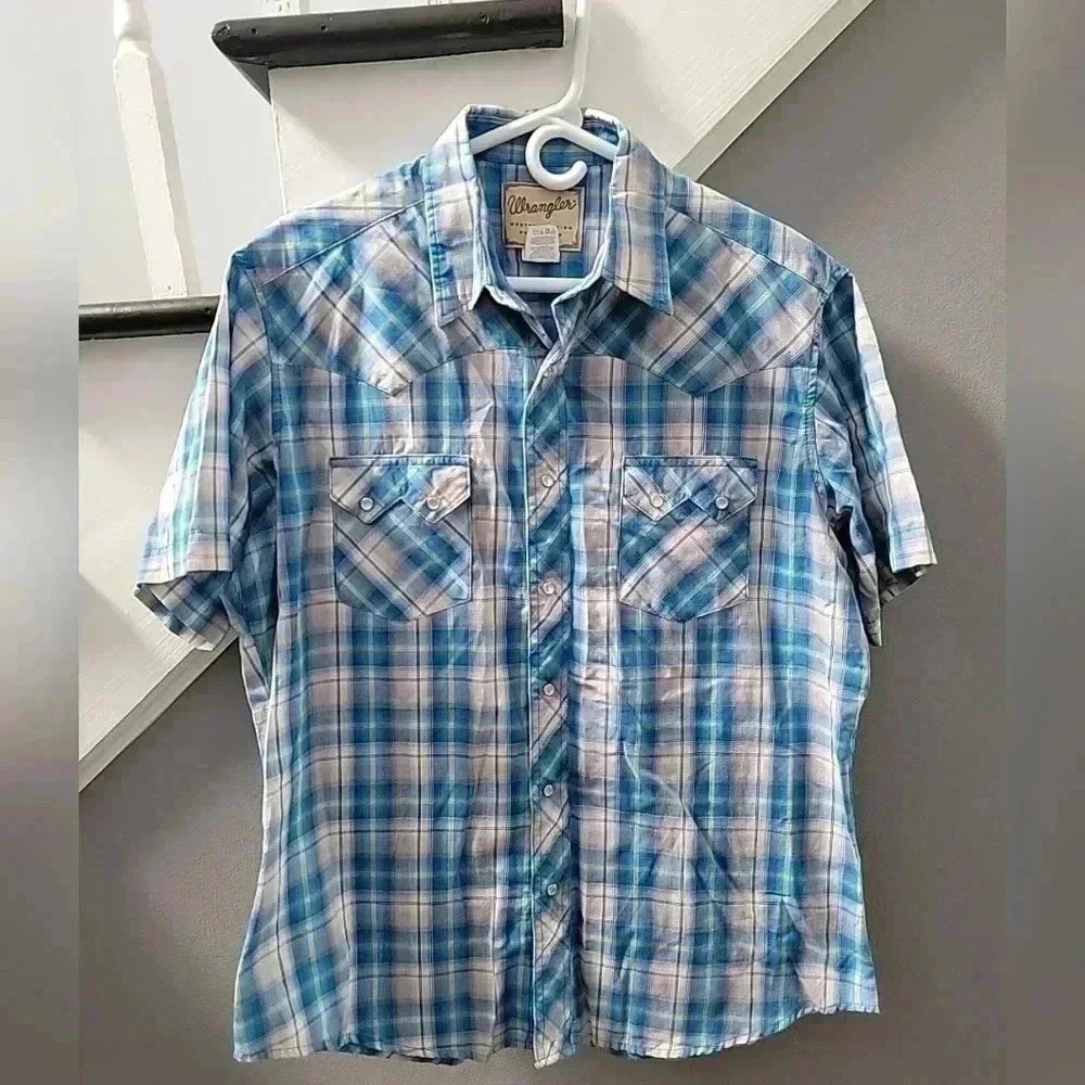 WRANGLER MEN'S WESTERN FASHION Pearl SNAP Button Up SIZE LARGE Cowboy Plaid